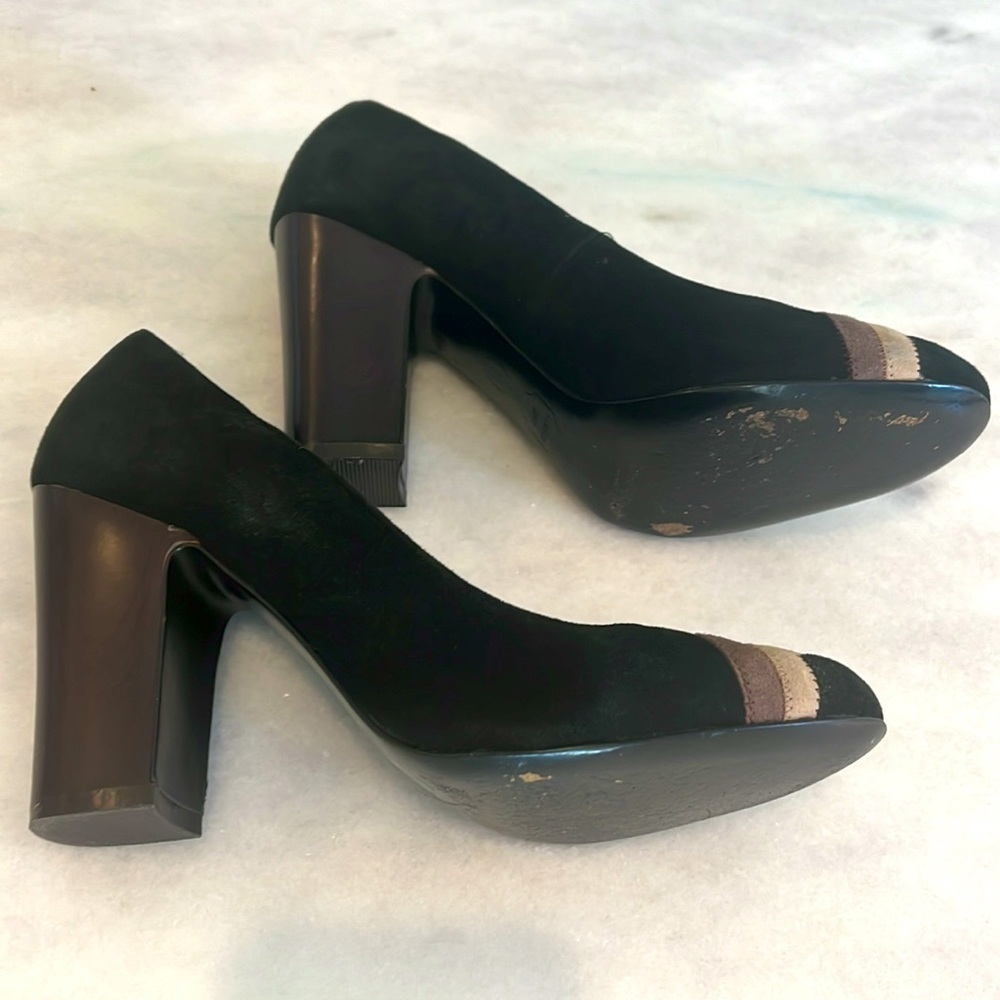 Missoni Black Suede Heels with Brown and Tan Chevron Accents - Picture 4 of 7